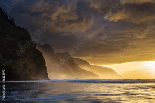 Dramatic Sunset from Kee Beach on the island of Kauai photo