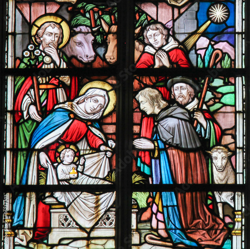 Stained Glass - Nativity Scene at Christmas