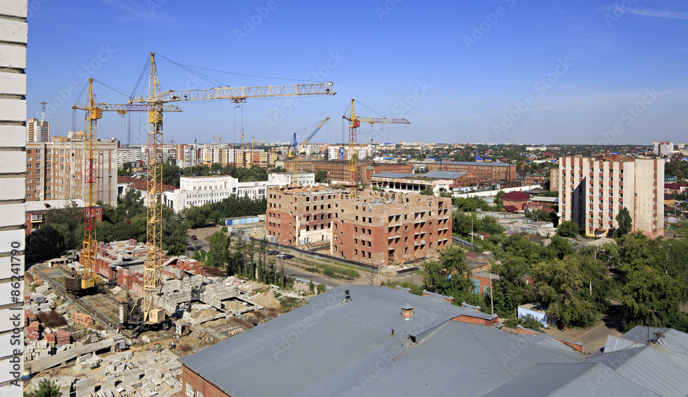 Construction of high-rise apartment brick building.