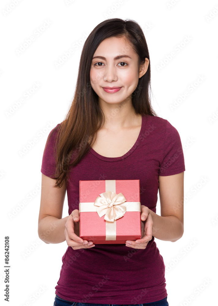 Asian woman hold with giftbox Asian woman hold with giftbox