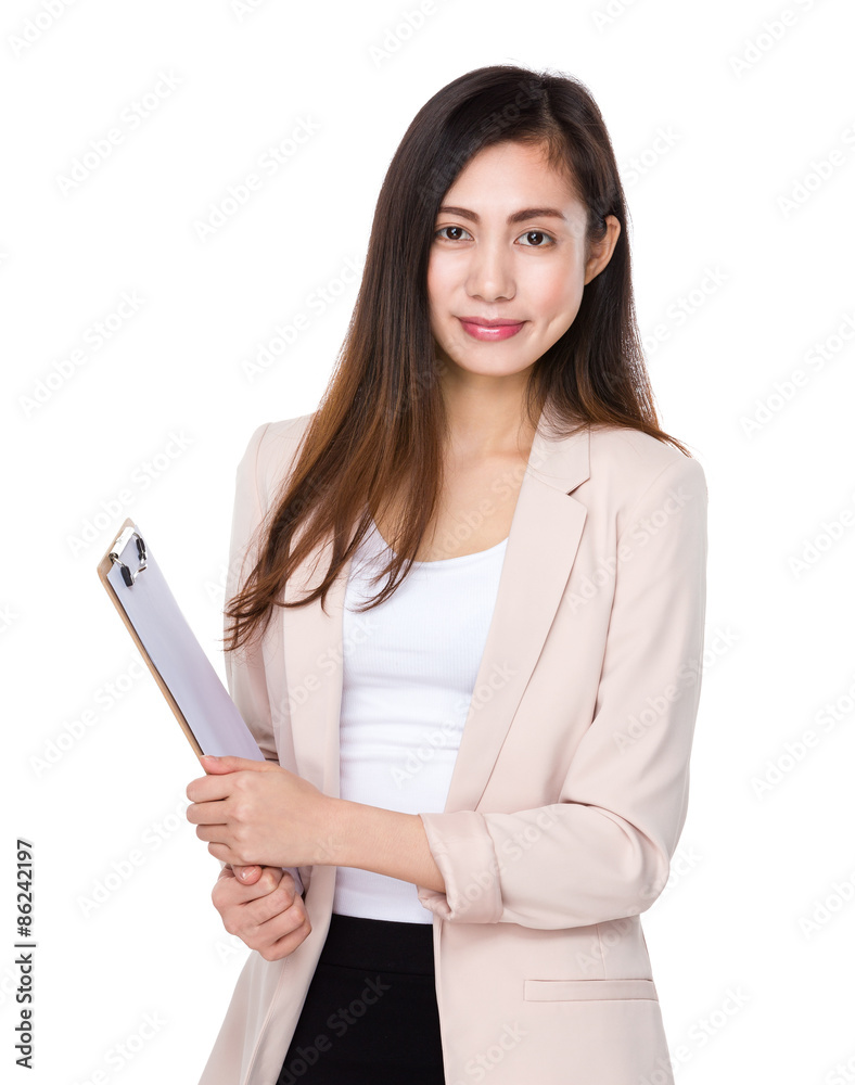 Asian businesswoman hold with clipboard