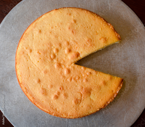 Plain cheese cake, top view / Cheese cake on silver plate 