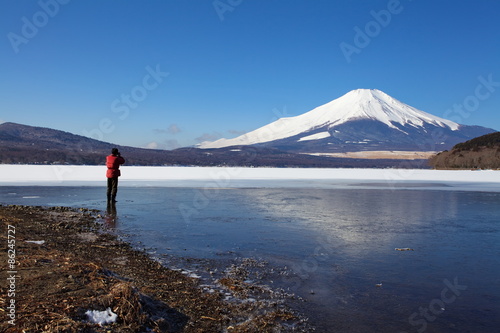 Mountain Fuji in winter season from Yamanakako lake