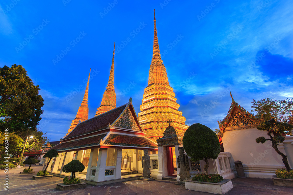 Wat Pho, Bangkok, Thailand. Also known as Wat Phra Chetuphon, 'Wat' means temple in Thai. The temple is one of Bangkok's most famous tourist sites. The temple has it's origins dating back to 1788.