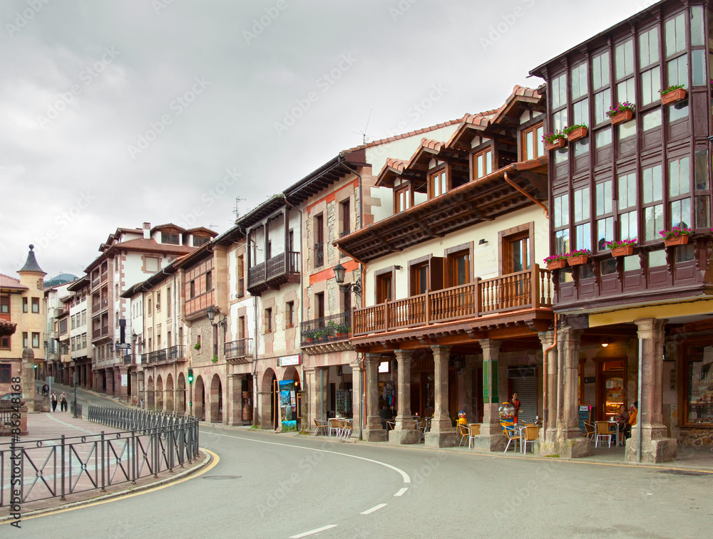 Street in Potes, Cantabria, Spain.