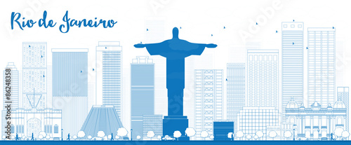 Outline Rio de Janeiro skyline with blue buildings