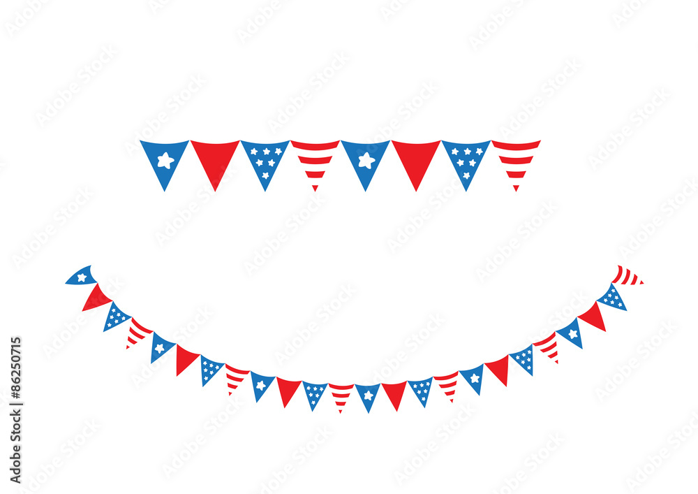 America triangle flag hanging garland on white background vector America triangle flag hanging garland on white background vector