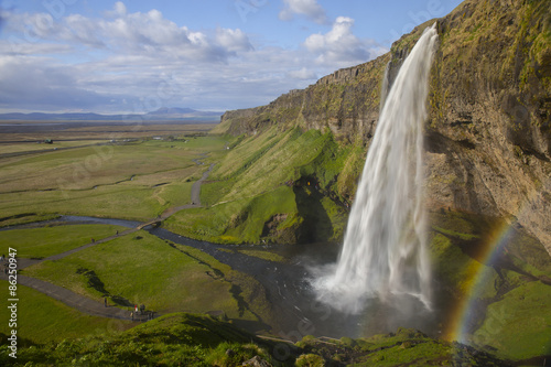 Seljalandsfoss waterfall with the rainbow