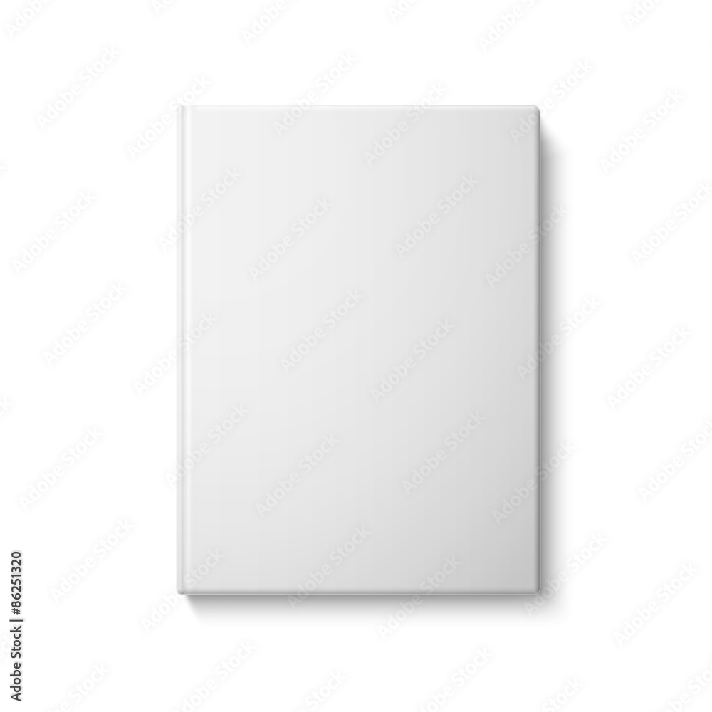 Realistic front blank hardcover book. Isolated on white