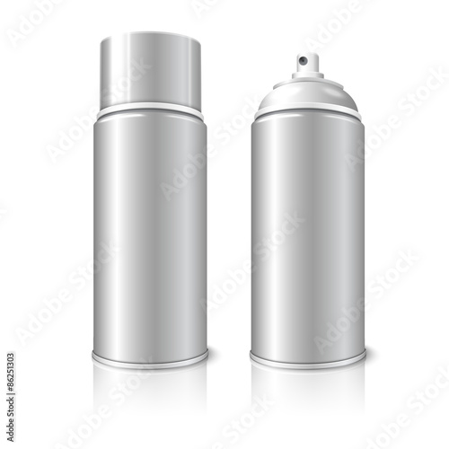 Two realistic, blank vector aerosol spray metal 3D bottle cans -