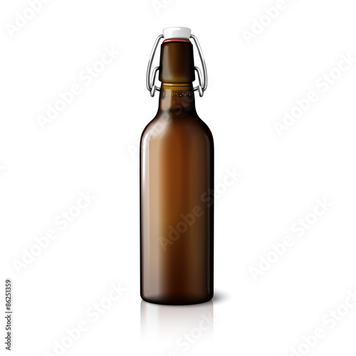 Blank brown realistic retro beer bottle isolated on white