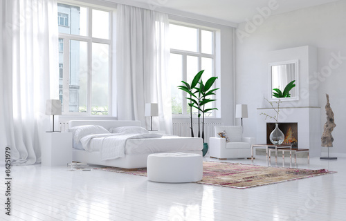 Photography Contemporary spacious white bedroom interior