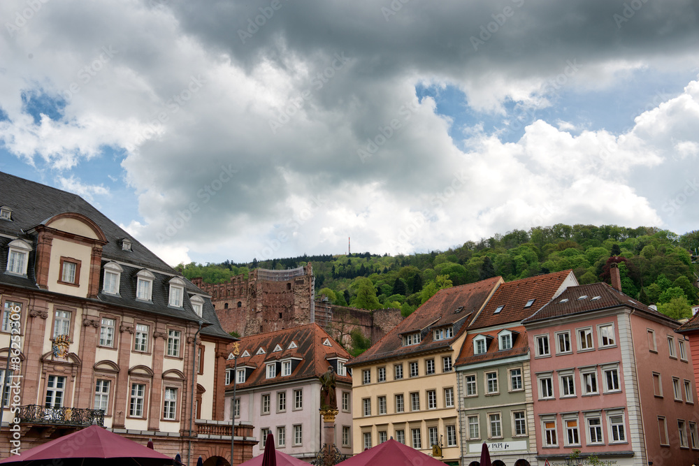 Heidelberg Castle Overlooking Colorful Buildings