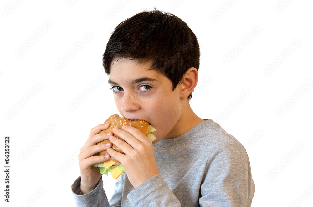 Kid Eating A Hamburger