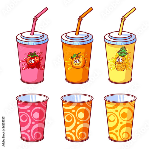 Plastic cup with different kinds of cocktails.