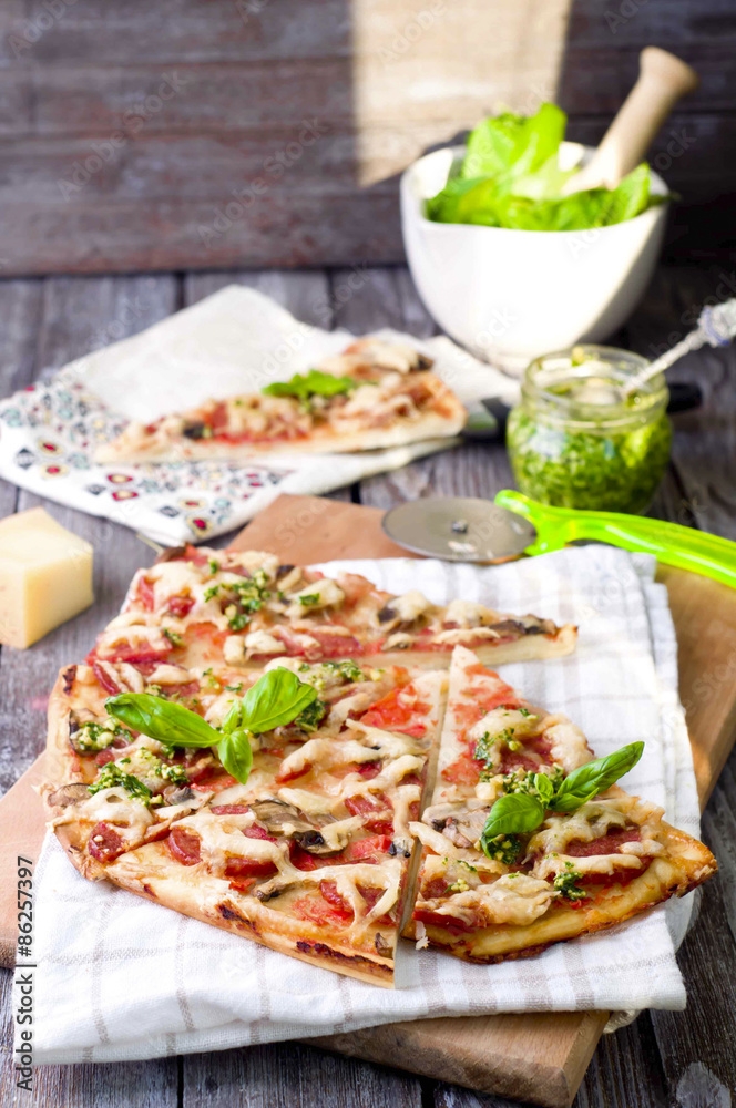 rustic italian pizza with mozzarella