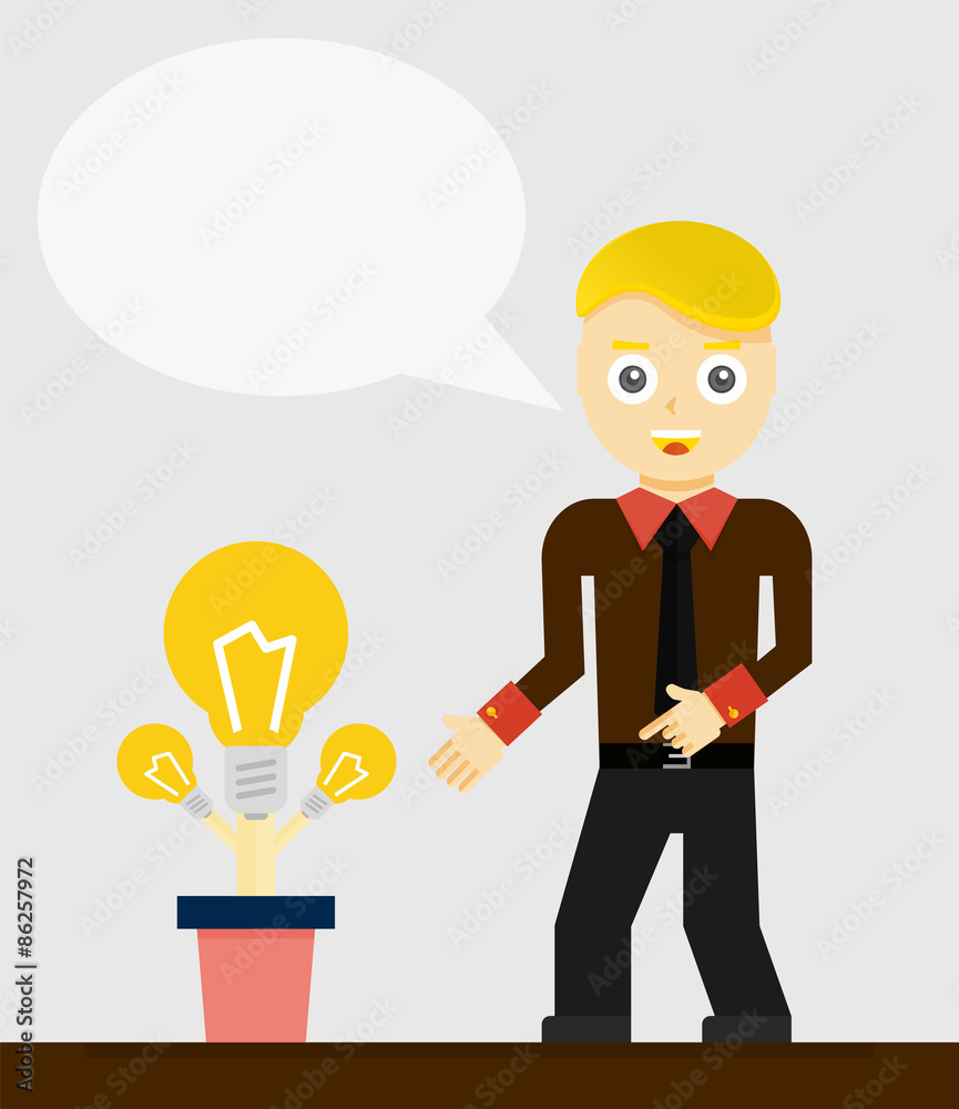 Young businessman talking about his new idea. Growing light Young businessman talking about his new idea. Growing light