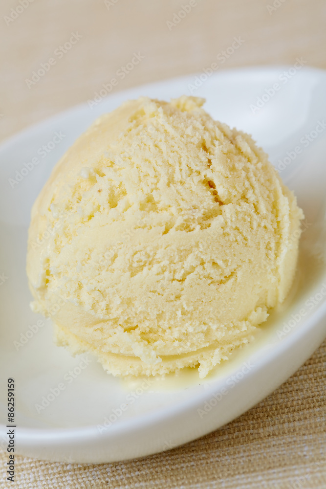 Scoop of homemade vanilla ice cream