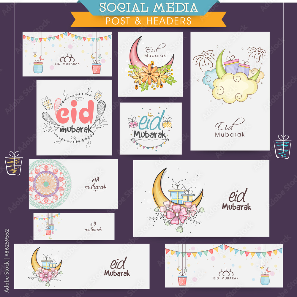 Eid Mubarak celebration social media headers or banners.