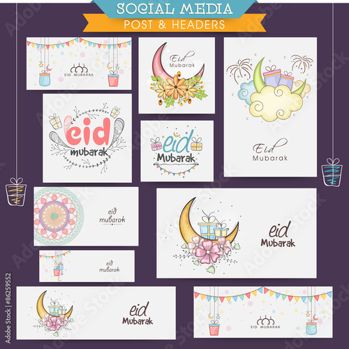 Eid Mubarak celebration social media headers or banners.