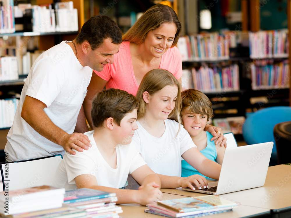 Family in library Family in library