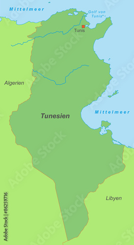 Tunesien in grün (beschriftet) - Vektor