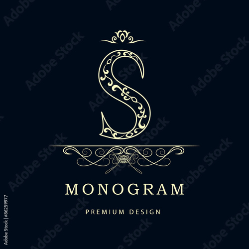 Monogram design elements, graceful template. Elegant line art logo design. Letter S. Business sign, identity for Restaurant, Royalty, Boutique, Cafe, Hotel, Jewelry, Fashion. Vector illustration