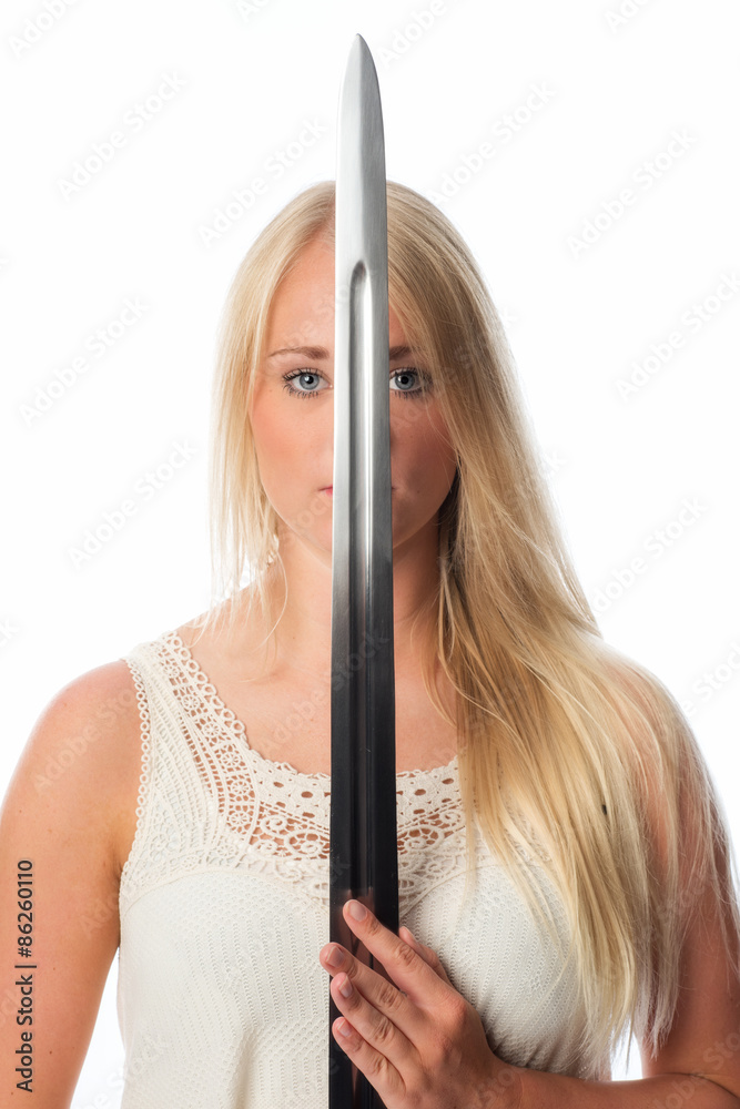 Blonde Frau mit Schwert Stock Photo | Adobe Stock