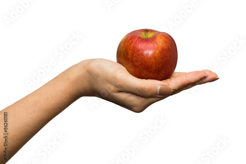 apple and hand - isolated on white