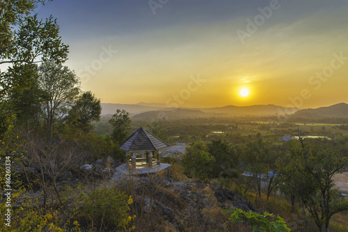 Good Morning , Sunrise at rice field in Nakornnayok , Thailand photo