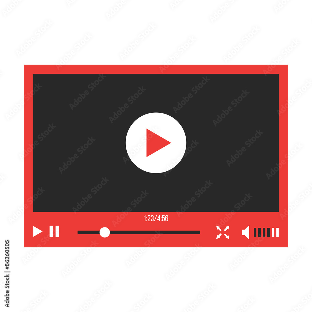 red video player interface isolated on white background red video player interface isolated on white background