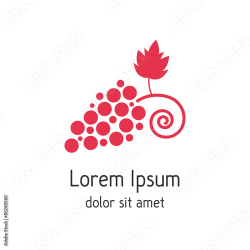 red branch of grapes like wine house logotype
