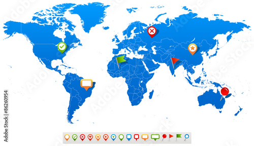 Vector illustration of World map and navigation icons