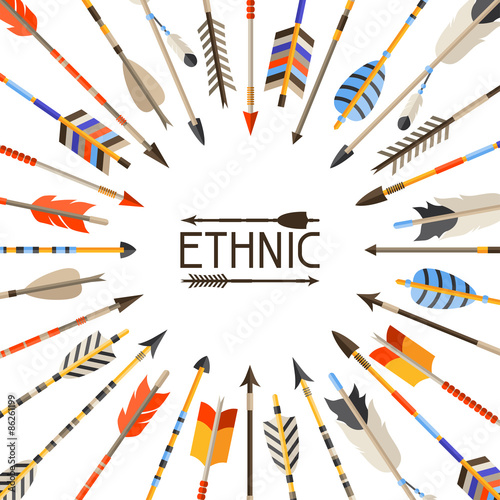 Ethnic background with indian arrows in native style photo