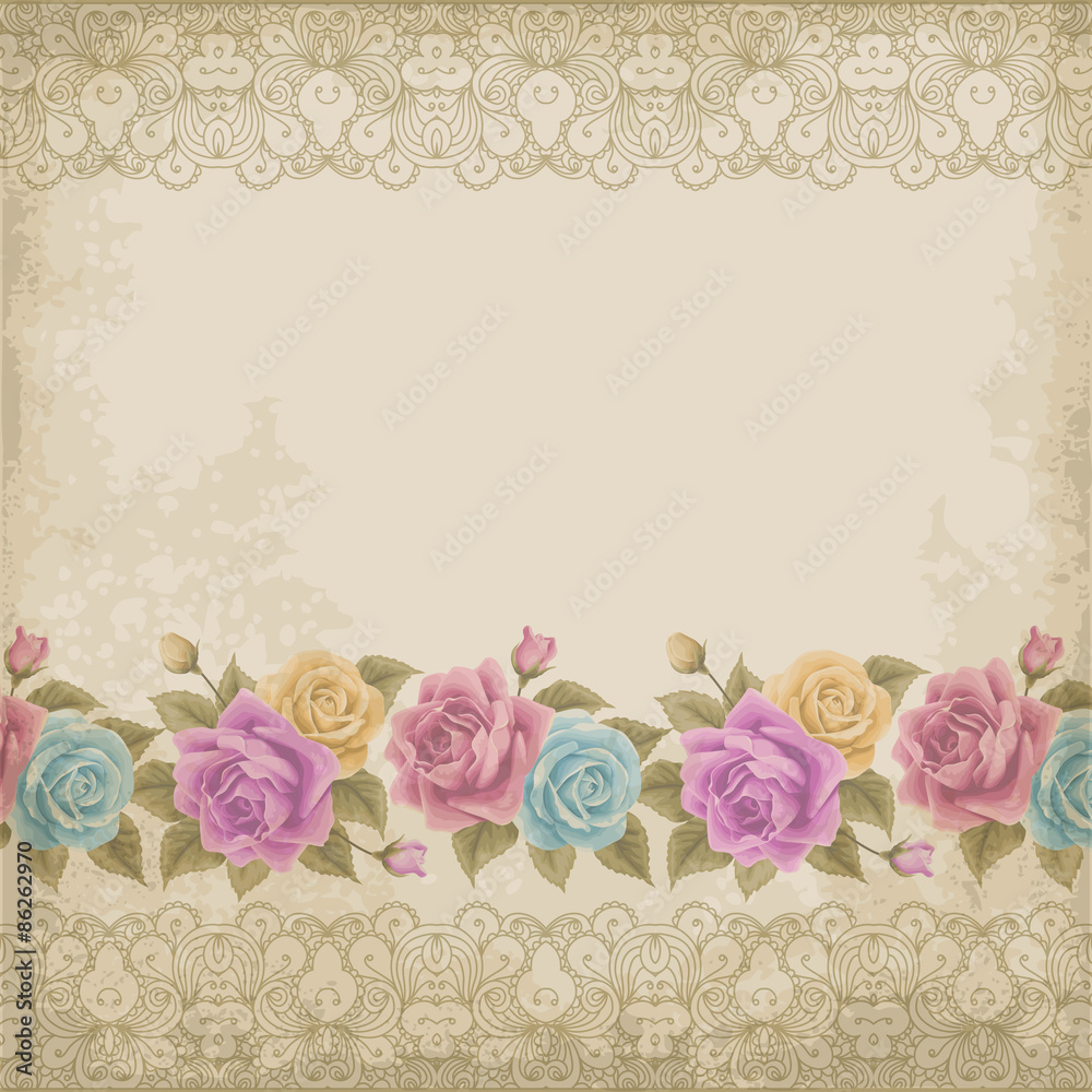 Naklejka premium Old paper background with roses