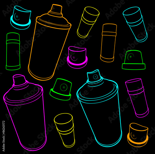 graffiti tools icon collection spray-can and cap on black
