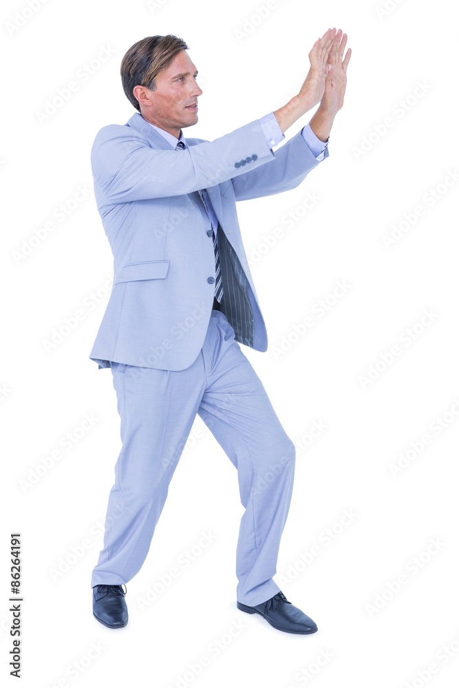 Businessman walking while gesturing with hands Businessman walking while gesturing with hands