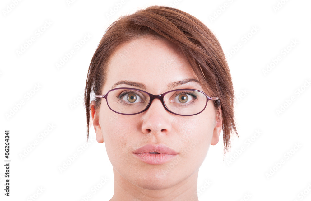 Beautiful woman or girl face wearing eyeglasses Beautiful woman or girl face wearing eyeglasses