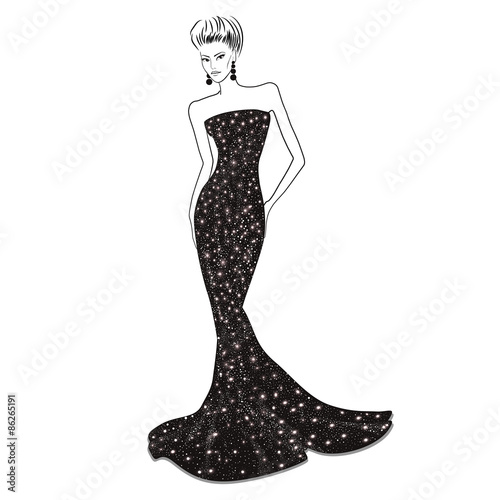 Woman in shiny black evening dress 