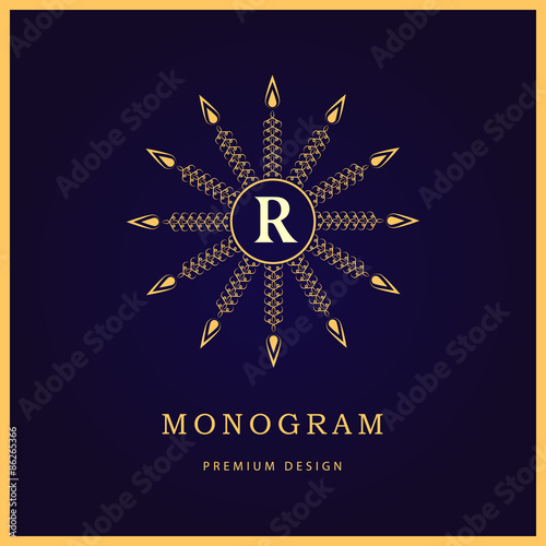 Monogram design elements, graceful template. Calligraphic elegant line art logo design. Letter R. Business sign for Royalty, Boutique, Cafe, Hotel, Heraldic, Jewelry, Wine. Vector illustration