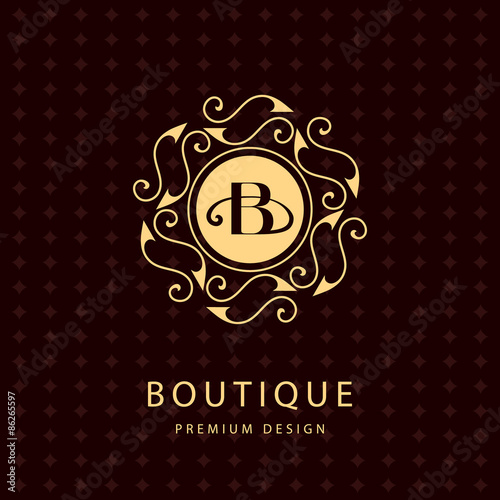 Monogram design elements, graceful template. Calligraphic elegant line art logo design. Letter emblem B. Business sign for Royalty, Boutique, Cafe, Hotel, Heraldic, Jewelry, Wine. Vector illustration