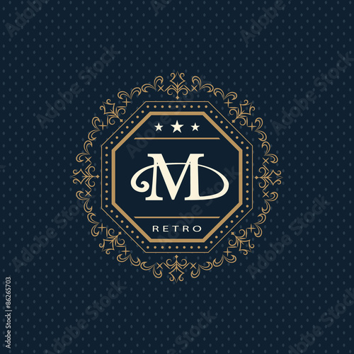 Monogram design elements, graceful template. Calligraphic elegant line art logo design. Letter emblem M. Business sign for Royalty, Boutique, Cafe, Hotel, Heraldic, Jewelry, Wine. Vector illustration