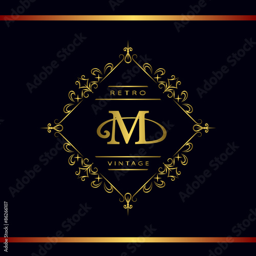 Monogram design elements, graceful template. Calligraphic elegant line art logo design. Letter emblem M. Business sign for Royalty, Boutique, Cafe, Hotel, Heraldic, Jewelry, Wine. Vector illustration