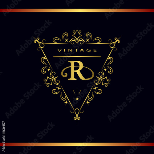 Monogram design elements, graceful template. Calligraphic elegant line art logo design. Letter emblem R. Business sign for Royalty, Boutique, Cafe, Hotel, Heraldic, Jewelry, Wine. Vector illustration