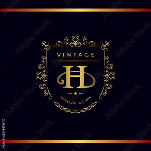 Monogram design elements, graceful template. Calligraphic elegant line art logo design. Letter emblem H. Business sign for Royalty, Boutique, Cafe, Hotel, Heraldic, Jewelry, Wine. Vector illustration