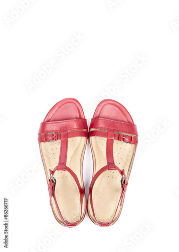 Women's Red Leather Sandals Isolated on White