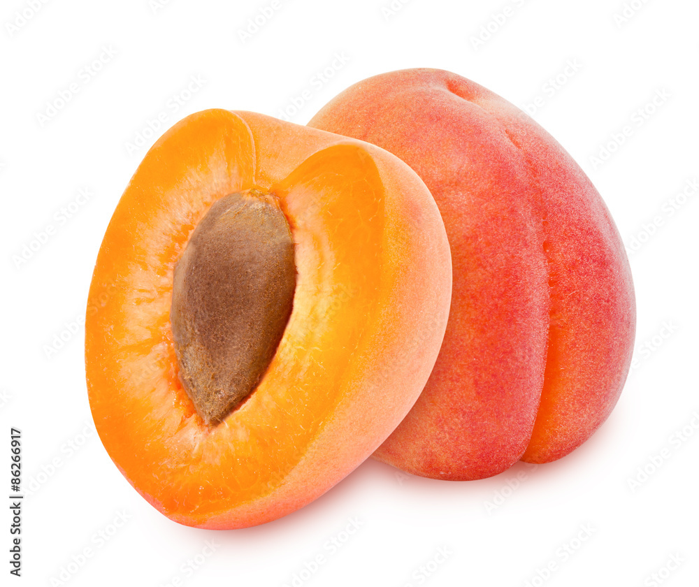 Fresh apricots isolated on white background. Design element for product label. Fresh apricots isolated on white background. Design element for product label.