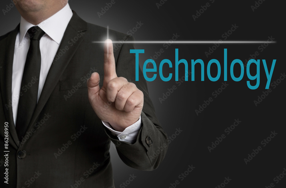 Technology touchscreen is operated by businessman Technology touchscreen is operated by businessman