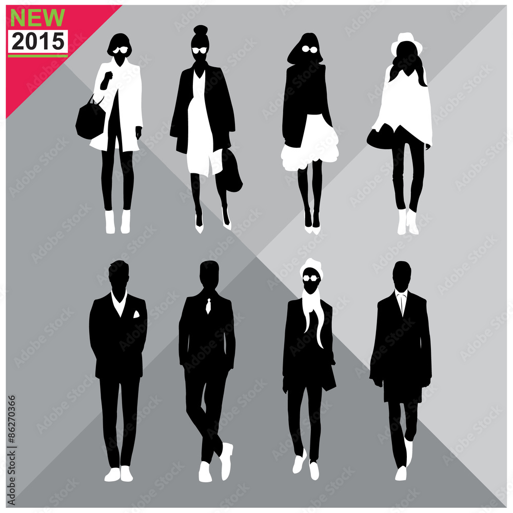 Set of men and women black silhouettes collection,editable Set of men and women black silhouettes collection,editable