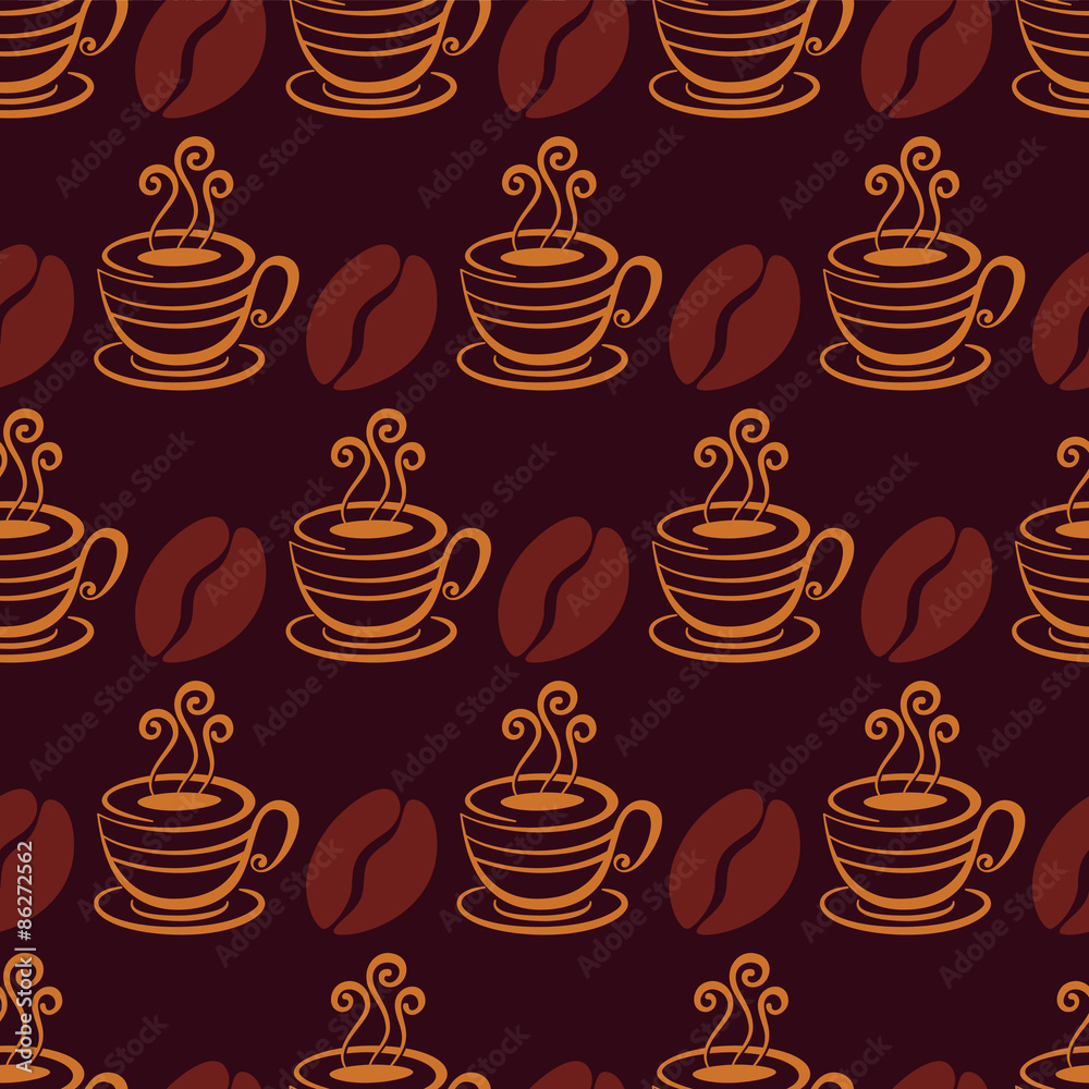 Vector seamless pattern with coffee beans and cup. Hand drawn il Vector seamless pattern with coffee beans and cup. Hand drawn il